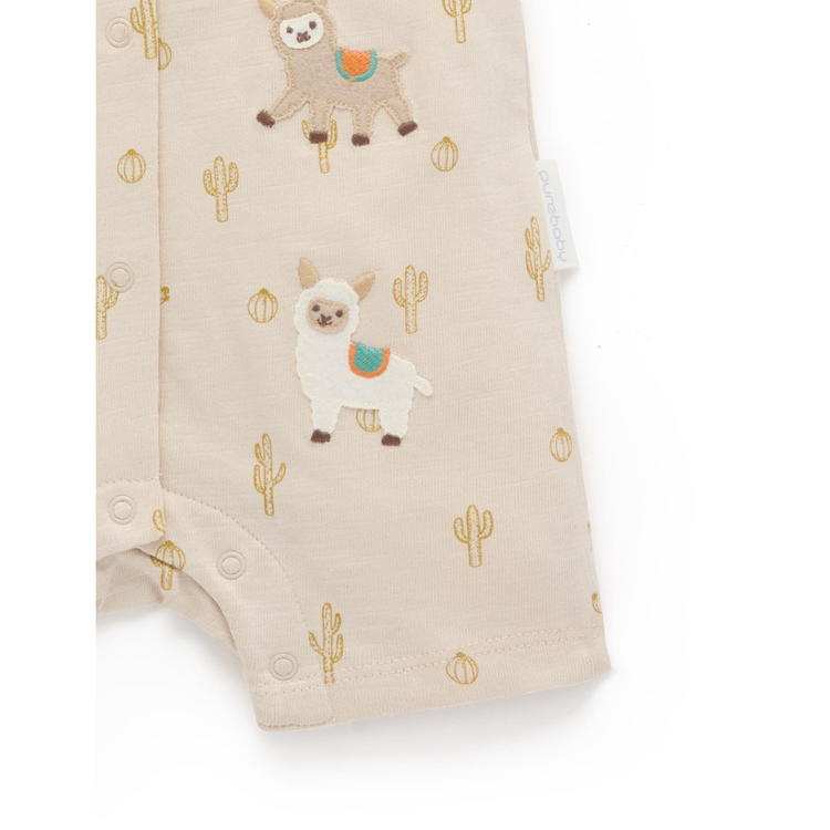 Purebaby Organic Llama Fiesta Short Growsuit - Cacti Print