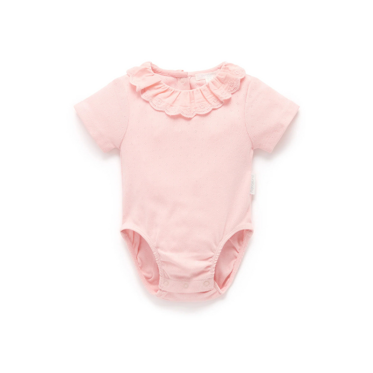 Purebaby Organic Guava Print Pointelle Ruffle Bodysuit