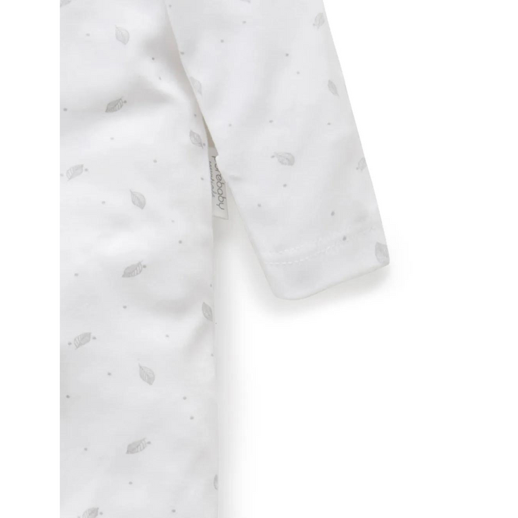 Purebaby Organic Zip Growsuit - Pale Grey Leaf With Spot Print
