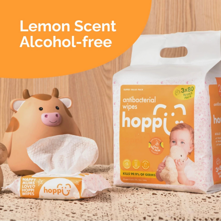 Hoppi Premium Baby Antibacterial Wipes 20'S