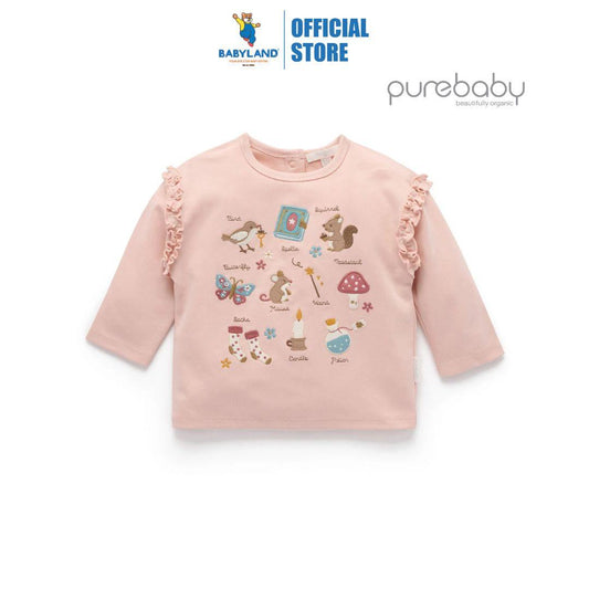 Purebaby Organic Mouse Pink Print Thick Ruffle Top