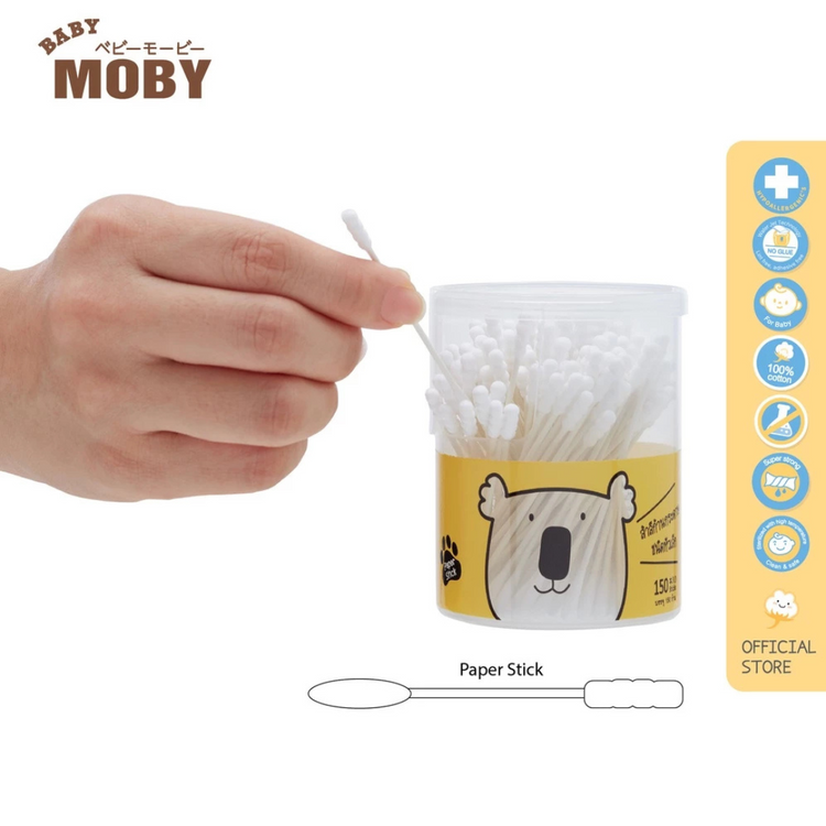 Baby Moby Mini Cotton Buds With Paper Sticks (150 Sticks)