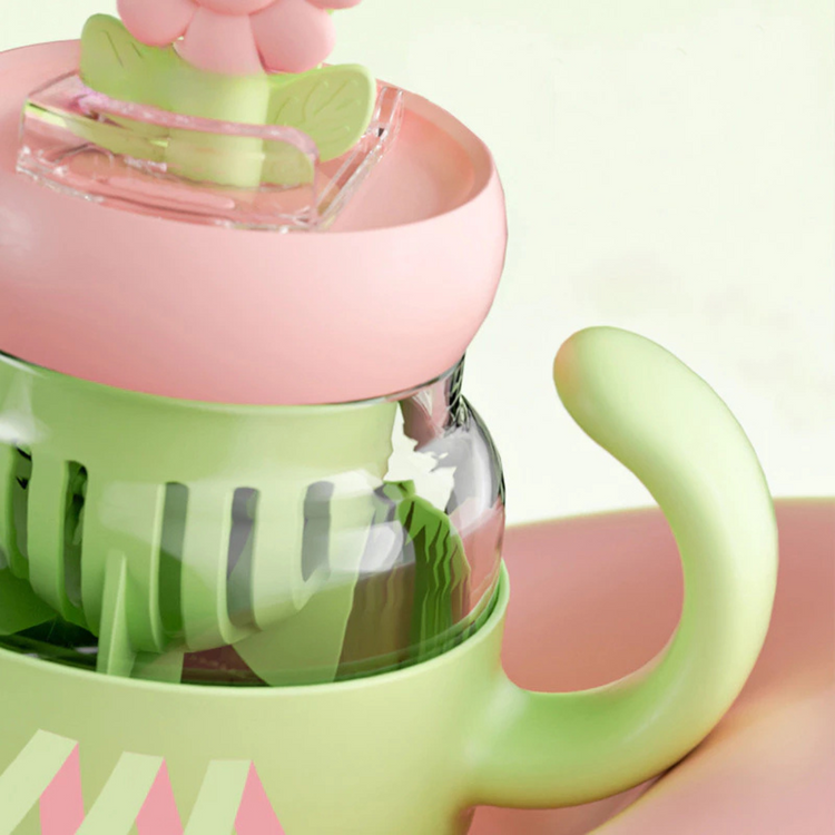 Cocosmile 8313 Coco Flower Desktop Straw Glass Cup 800ml - Green