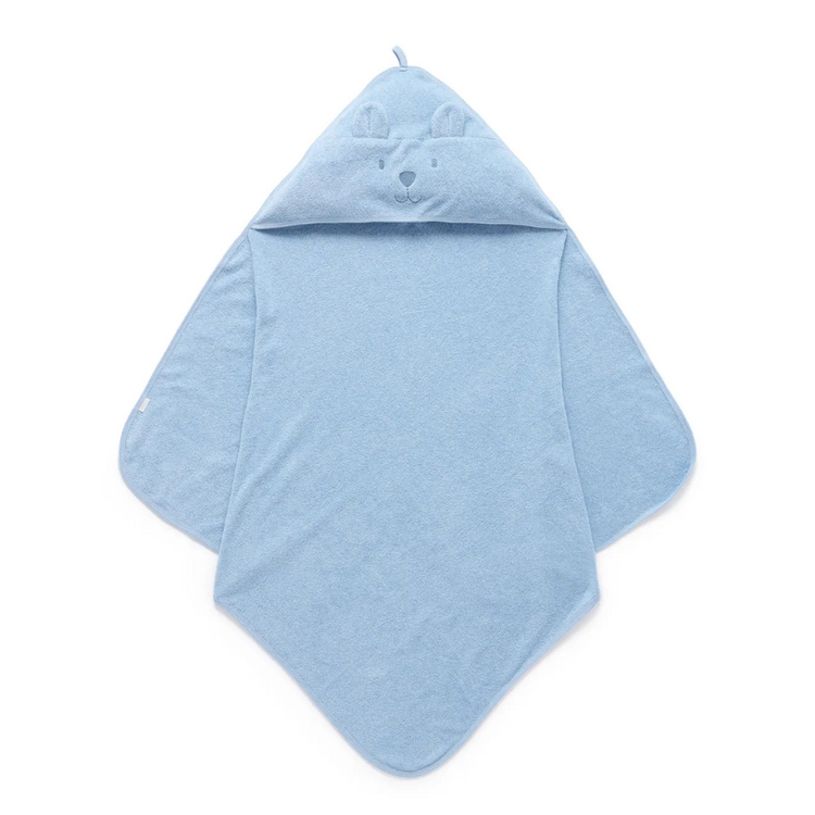 Purebaby Organic Essential Bear Towel - Pale Blue Melange