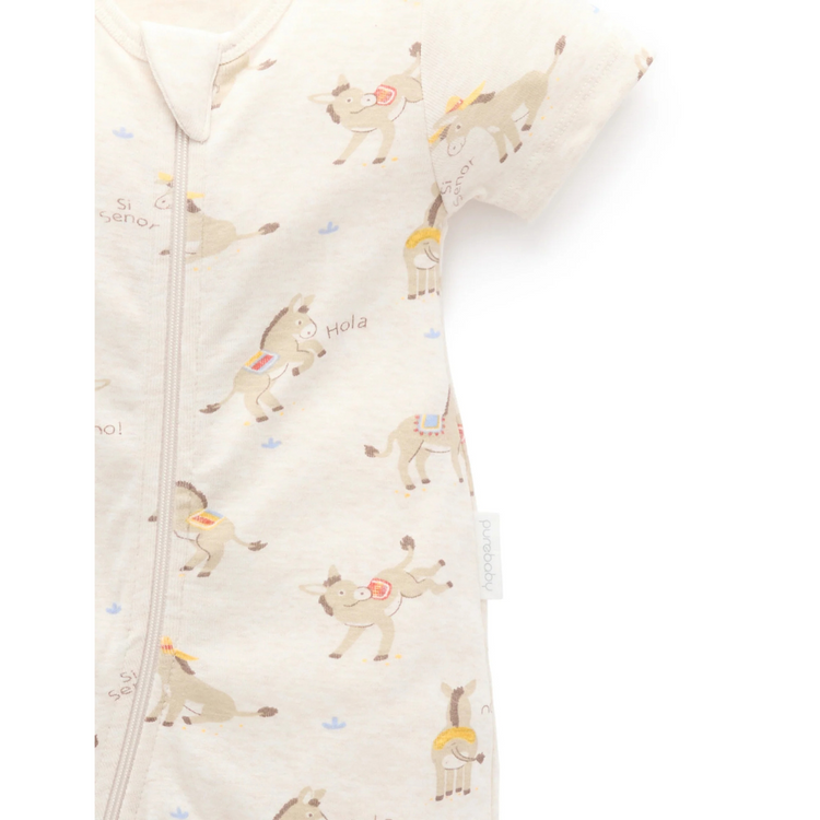 Purebaby Organic Rib Short Sleeve Zip Growsuit - Si Senor