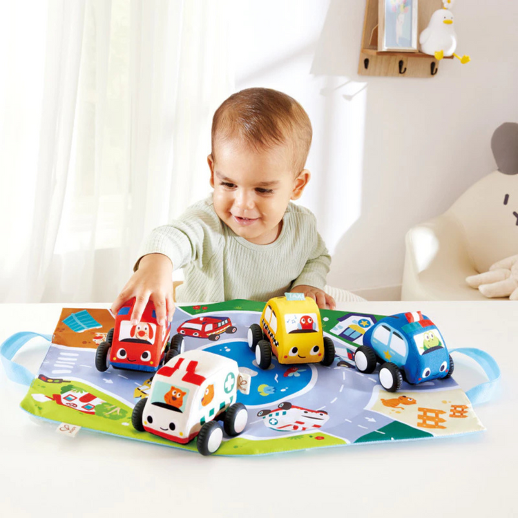 Hape 0076 Pull-Back Plush Car Set (6m+)