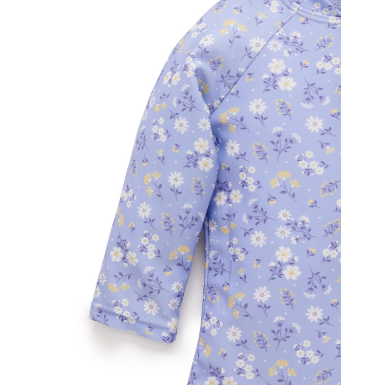 Purebaby Organic Long Sleeve Swimsuit Blue Daisy Print