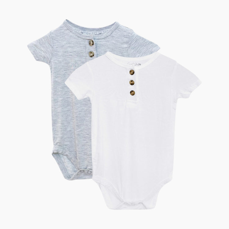 Snuggle Shield® Bamboo Short Sleeve 3 Button Onesie White (0-3M)