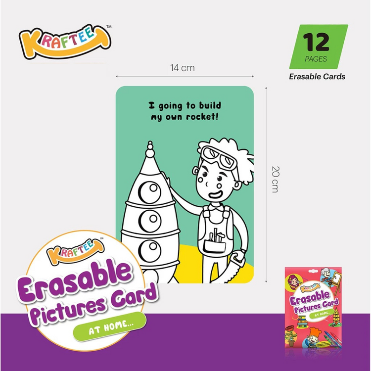 Kraftee Erasable Pictures Card - At Home with 12ct Washable Crayons