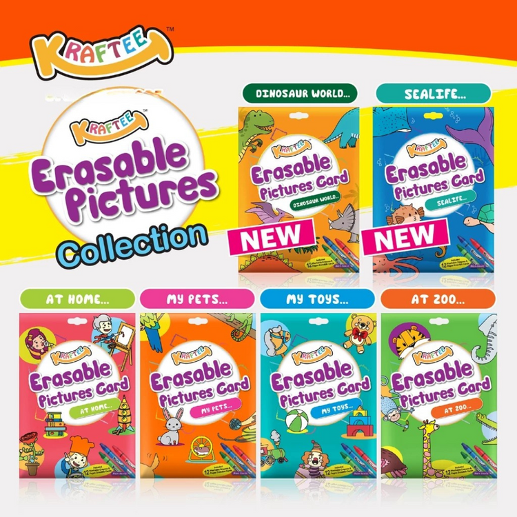 Kraftee Erasable Pictures Card - Sealife with 12ct Washable Crayons