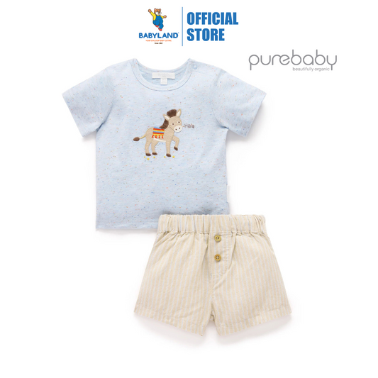 Purebaby Organic Taco Stripe Donkey Tee and Short Set