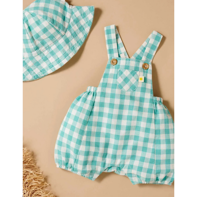 Purebaby Organic Lagoon Gingham Linen Blend Overralls