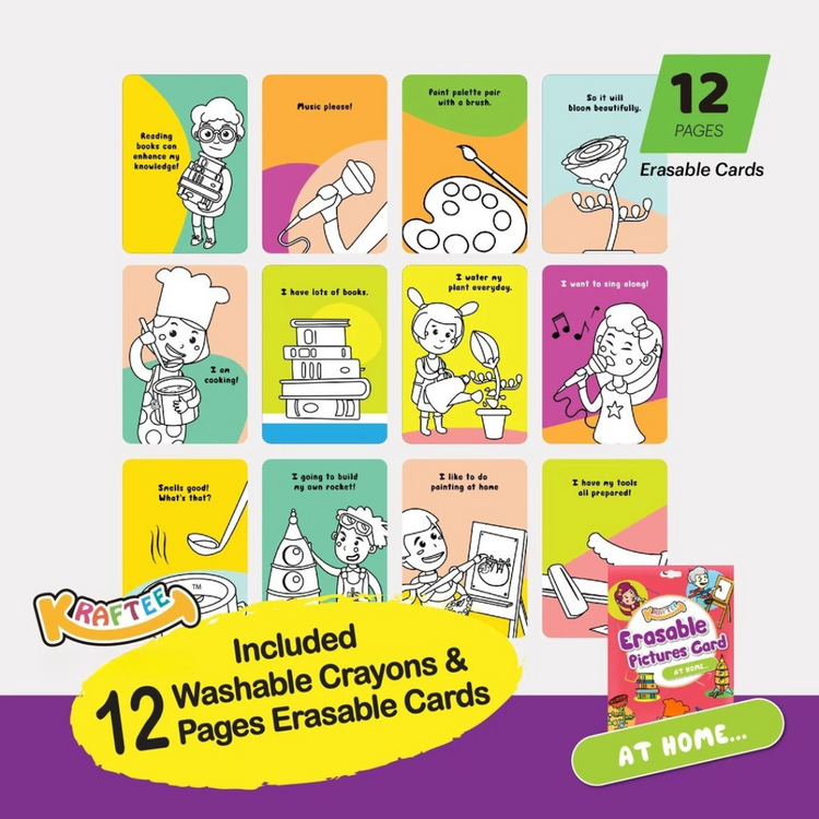 Kraftee Erasable Pictures Card - At Home with 12ct Washable Crayons