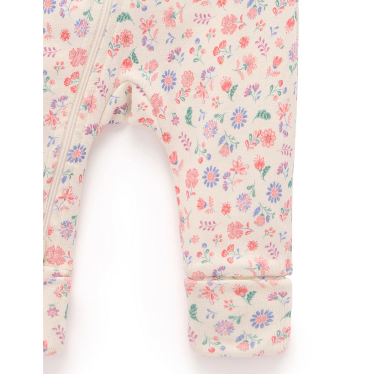 Purebaby Organic Floral Zip Growsuit - Floral Print