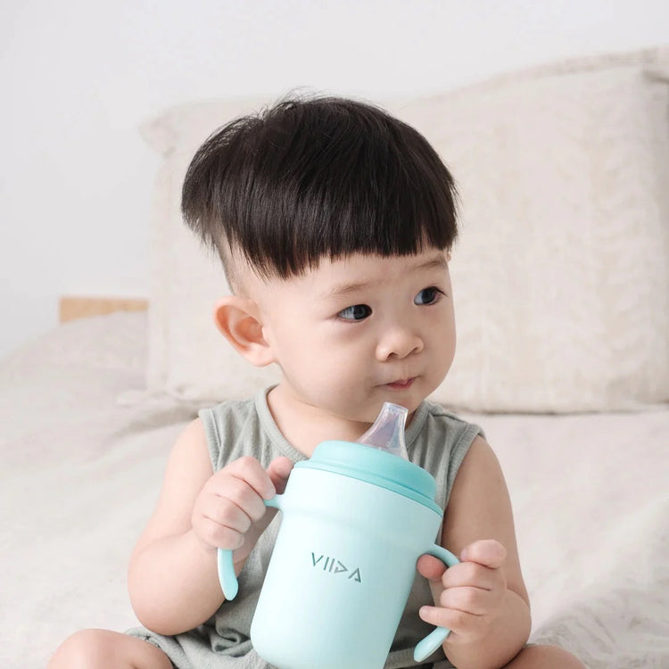 Viida Souffle Antibacterial Stainless Steel Spout Sippy Cup - Baby Blue