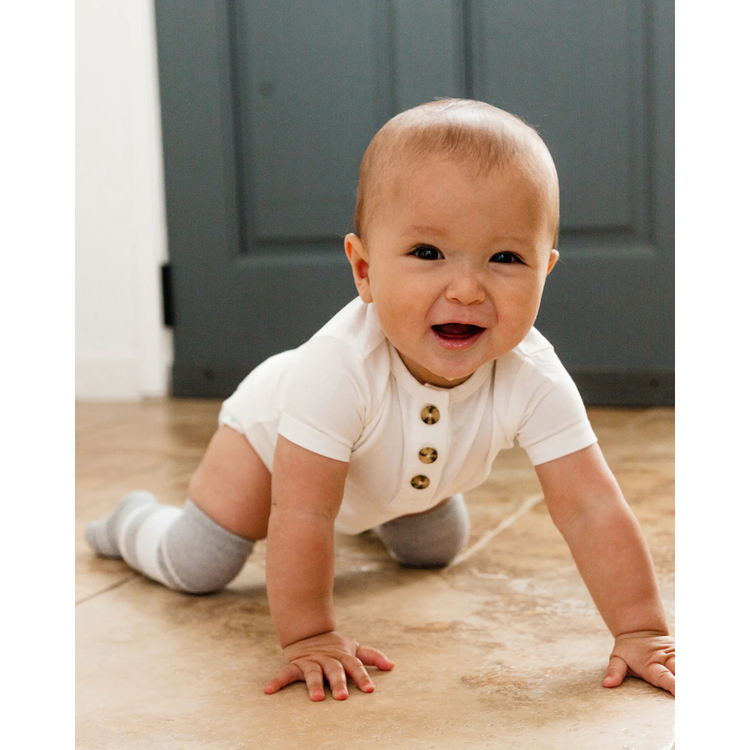 Snuggle Shield® Bamboo Short Sleeve 3 Button Onesie White (0-3M)