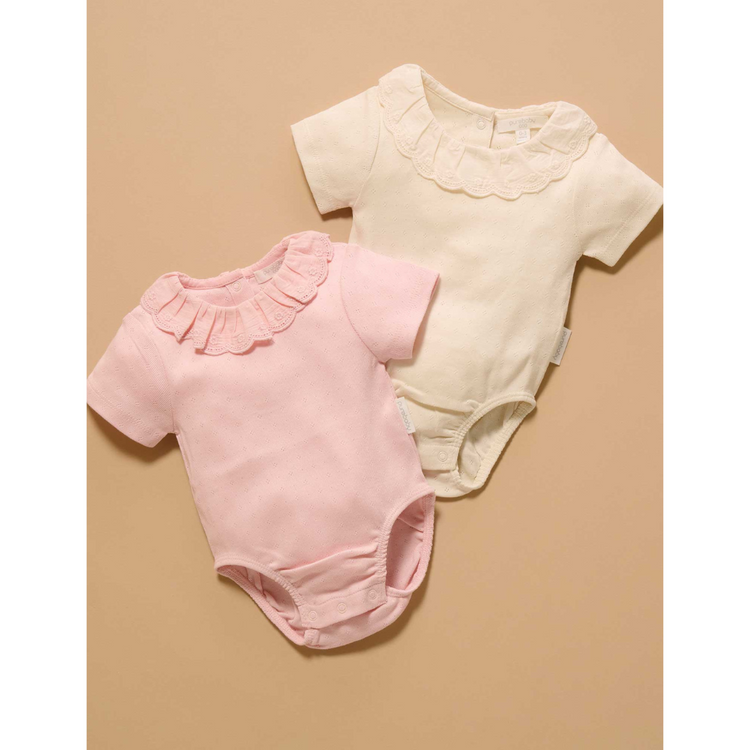 Purebaby Organic Guava Print Pointelle Ruffle Bodysuit