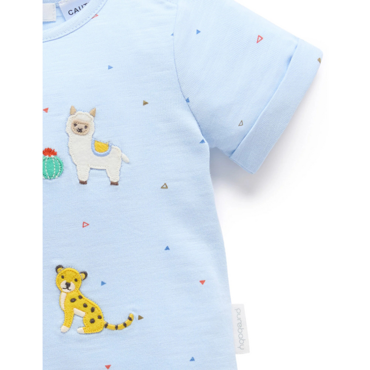 Purebaby Organic Animal Fiesta Short Growsuit - Mini Triangle