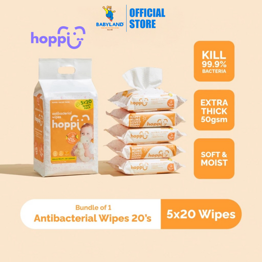 Hoppi Baby Antibacterial Wipes (20 Wipes x 5 Packs)