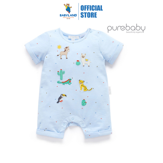 Purebaby Organic Animal Fiesta Short Growsuit - Mini Triangle