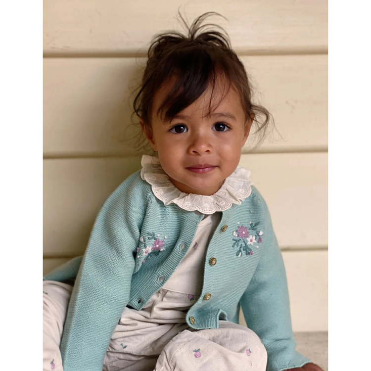 Purebaby Organic Hand Embroidered Cardigan - Sage Melange