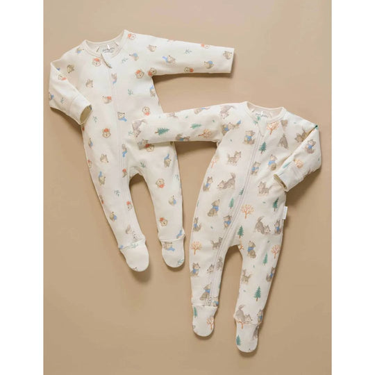 Purebaby Organic 2 Pack Zip Growsuit - Wolf Cub Print