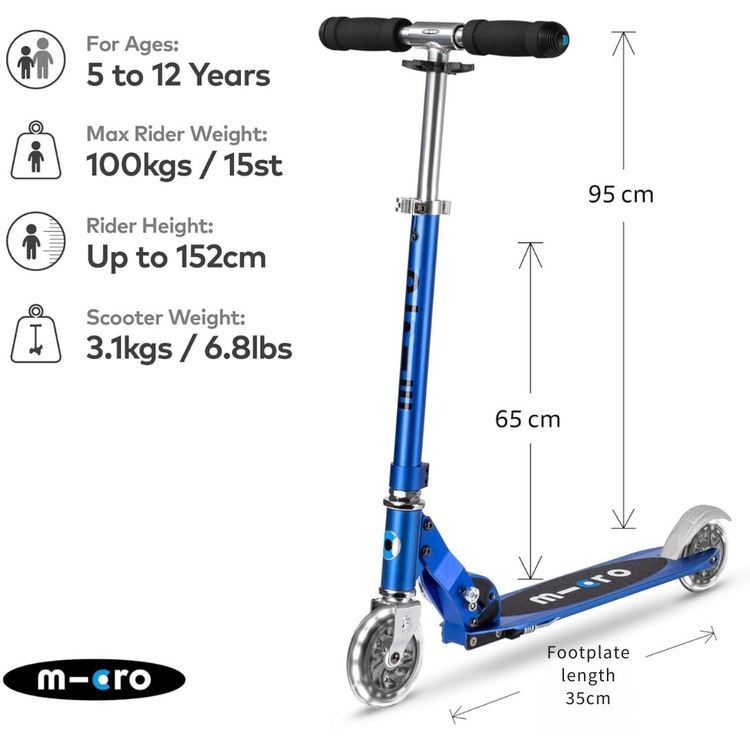 Micro Sprite LED Sapphire (5Y+) 2-wheel foldable scooter