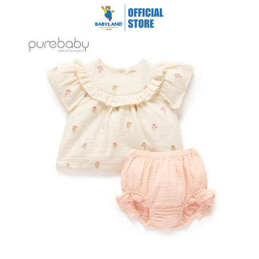 Purebaby Organic Cloud Sprig Broderie Emb Bloomer set 1Y (12-18M)