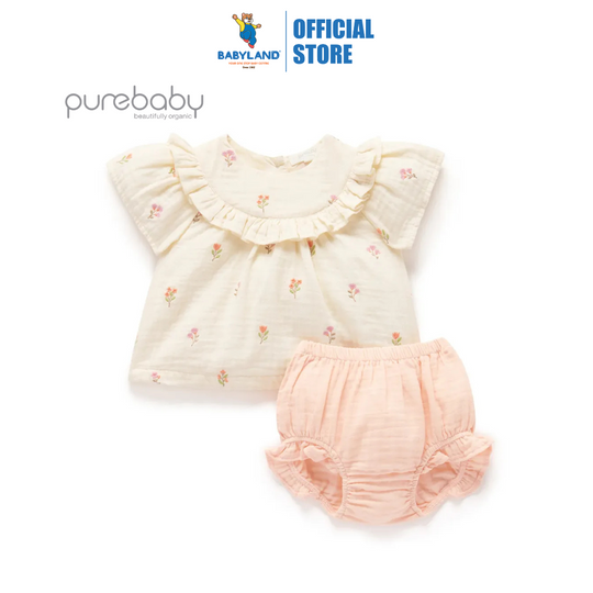 Purebaby Organic Cloud Sprig Broderie Emb Bloomer set 1Y (12-18M)