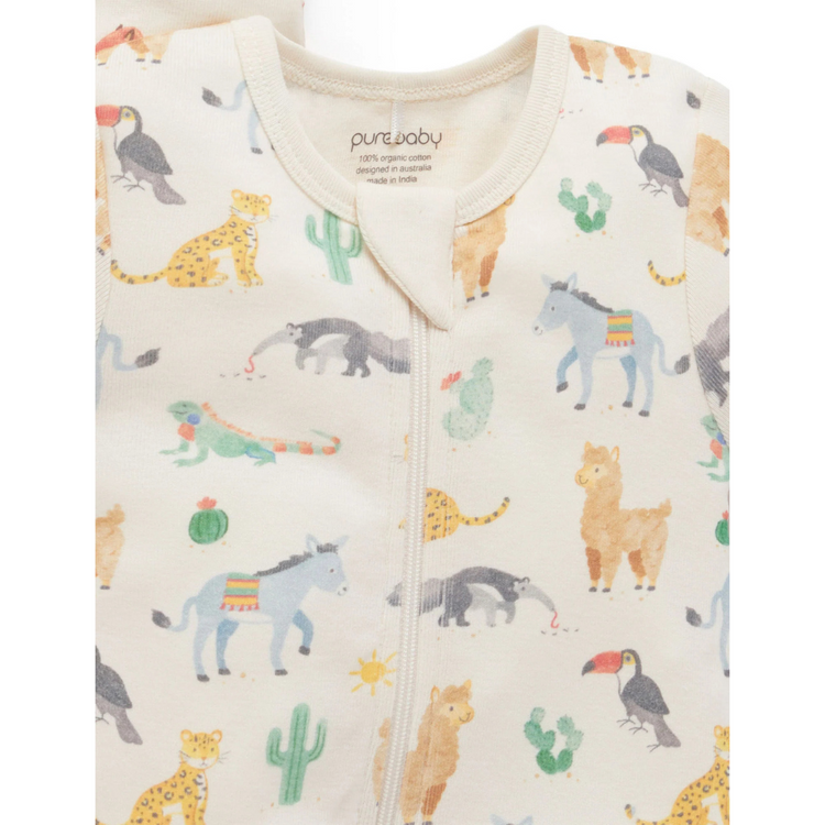 Purebaby Organic 2 Pack Short Sleeve Digital Growsuit - Fiesta Heads