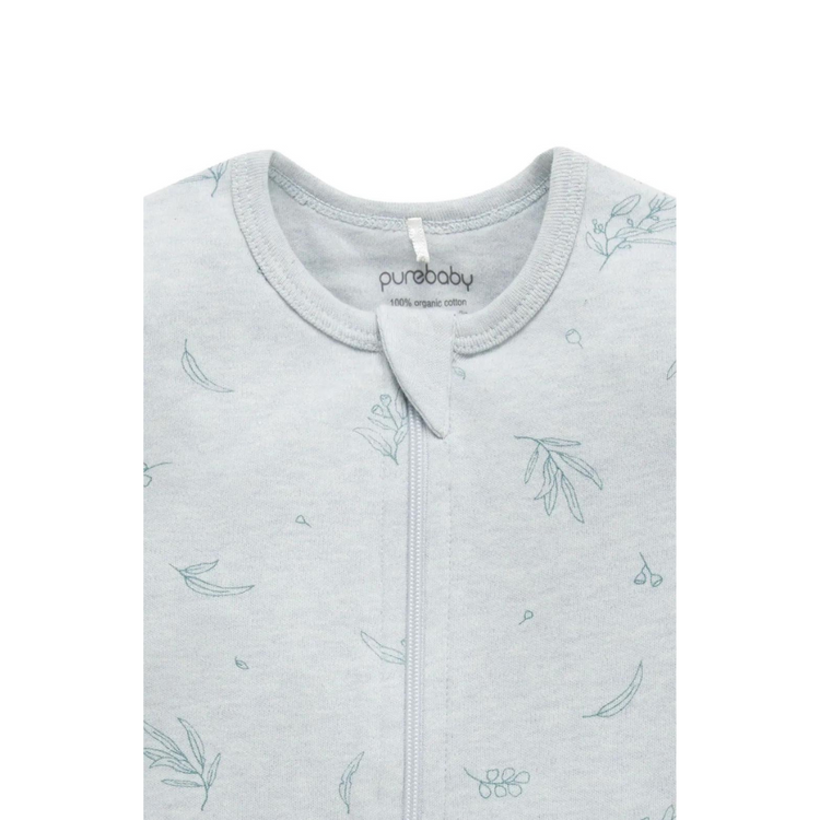 Purebaby Organic Baby Short Leg Zip Growsuit Romper - Mint Eucalyptus (0-3M)