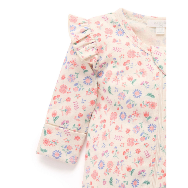 Purebaby Organic Floral Zip Growsuit - Floral Print