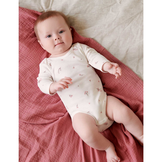 Purebaby 2 Pack Organic Easy Neck Long Sleeve Bodysuit - Pale Pink Blossom