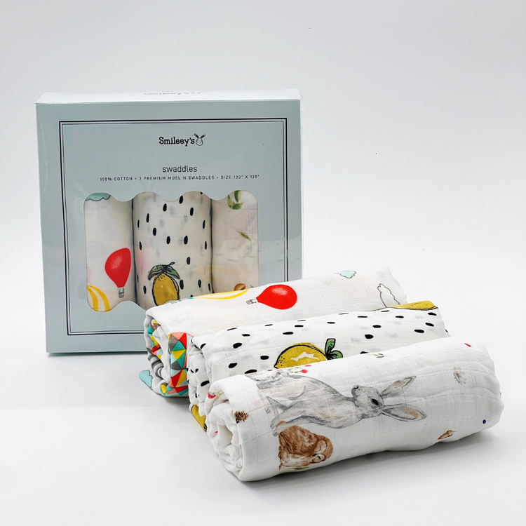 Smileey's 100% Cotton Muslin Swaddle 120x120 Assorted