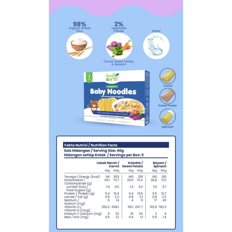 Love Earth Organic Baby Noodles 200g (40g X 5servings) (7m+)