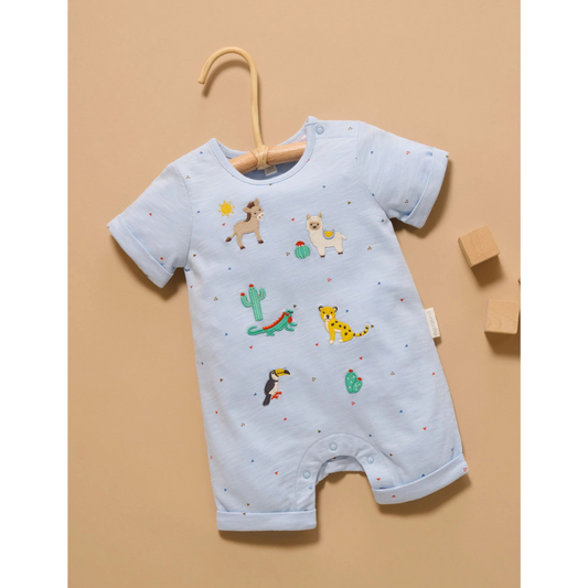 Purebaby Organic Animal Fiesta Short Growsuit - Mini Triangle