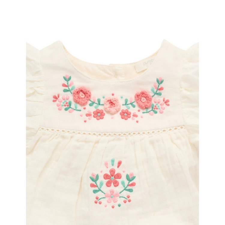 Purebaby Organic Cloud Print Embroidered Romper