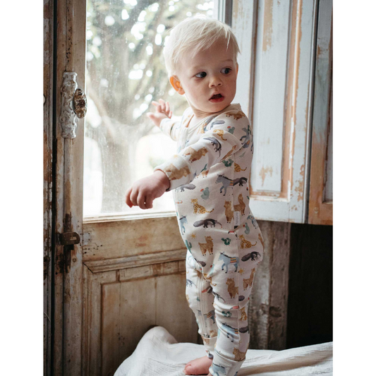 Purebaby Organic Kids Zip Growsuit - Animal Fiesta