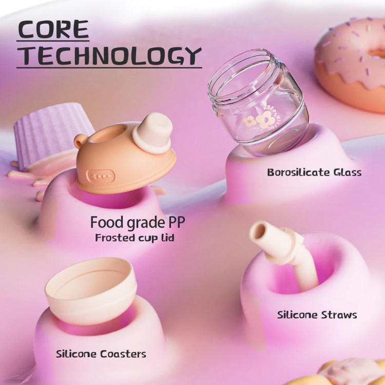 Cocosmile 8323 Coco Dudu Straw Glass Cup 450ml - Pink