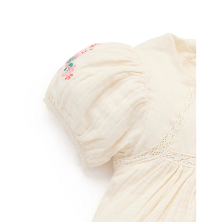 Purebaby Organic Cloud Print Embroidered Dress