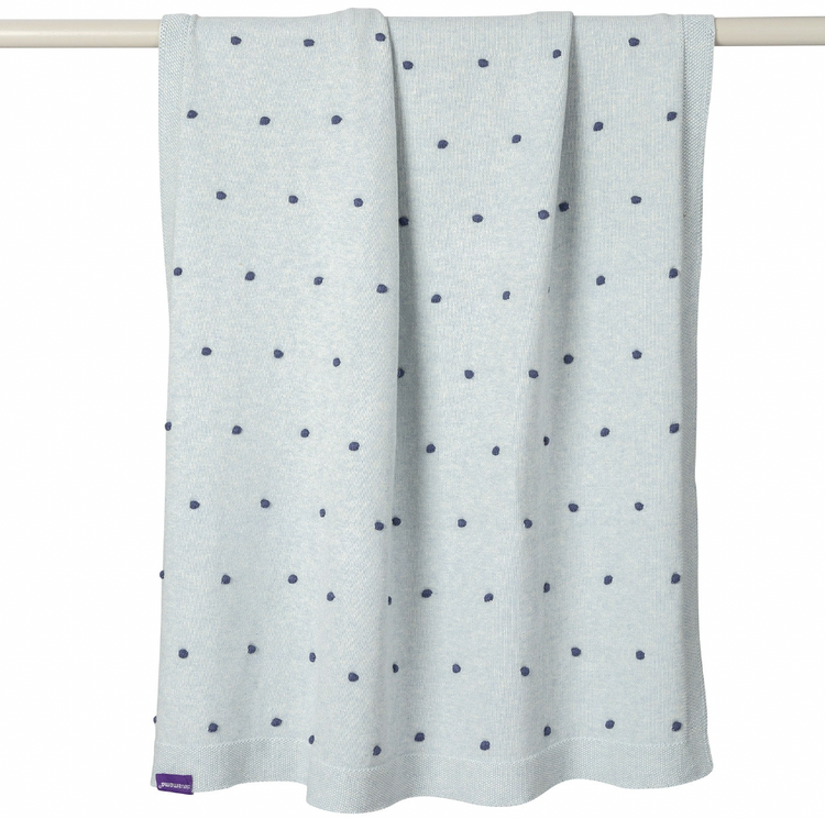 Clevamama Organic Cotton Knitted Pom Pom Baby Blanket - Blue
