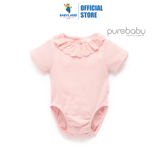 Purebaby Organic Guava Print Pointelle Ruffle Bodysuit