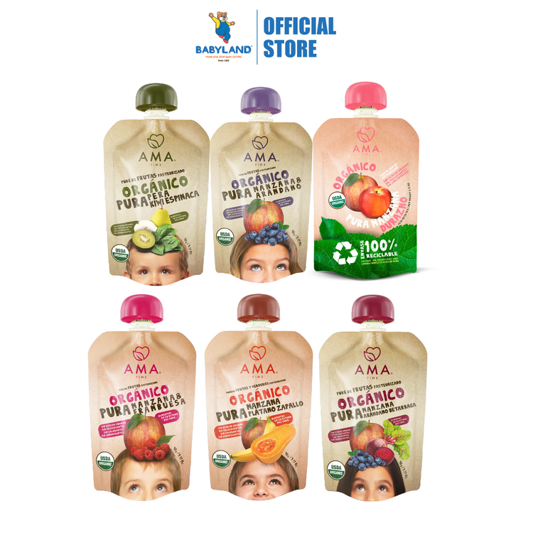 AmaTime 100% Organic Puree Pouches 90g (6m+)