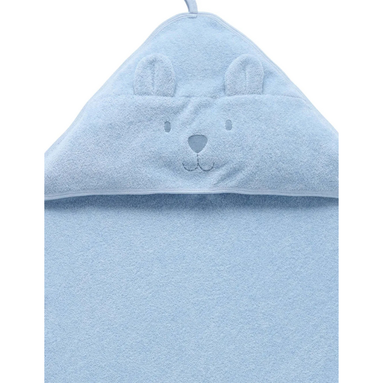 Purebaby Organic Essential Bear Towel - Pale Blue Melange