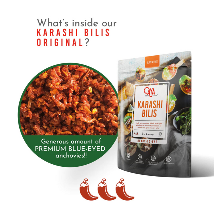 Aya Real Food Karashi Bilis (120g) | Original, Kombu, Garlic & Sichuan