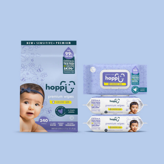 Hoppi 99% Premium Water Wipes For Sensitive Skin (80 Wipes x 3 Packs)