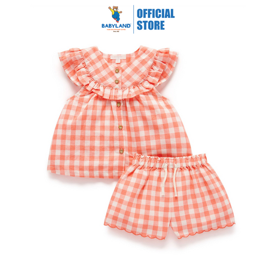 Purebaby Organic Gingham Set - Coral Gingham