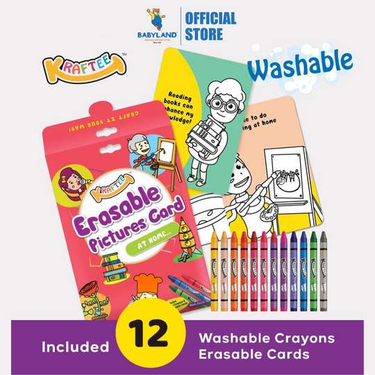Kraftee Erasable Pictures Card - At Home with 12ct Washable Crayons