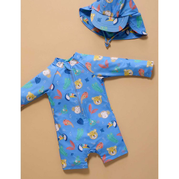 Purebaby Organic Jungle Faces Long Sleeve Rashie Sunsuit