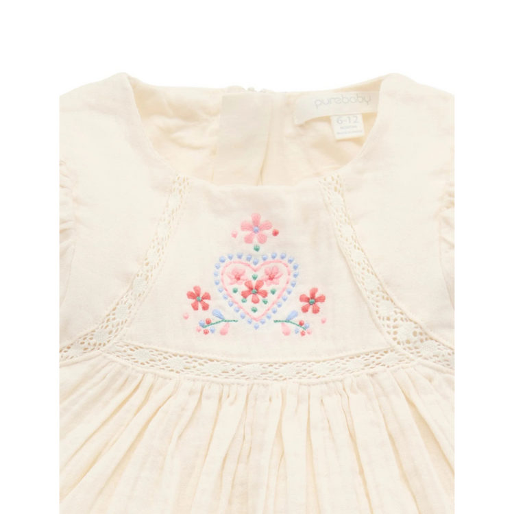 Purebaby Organic Cloud Print Embroidered Dress